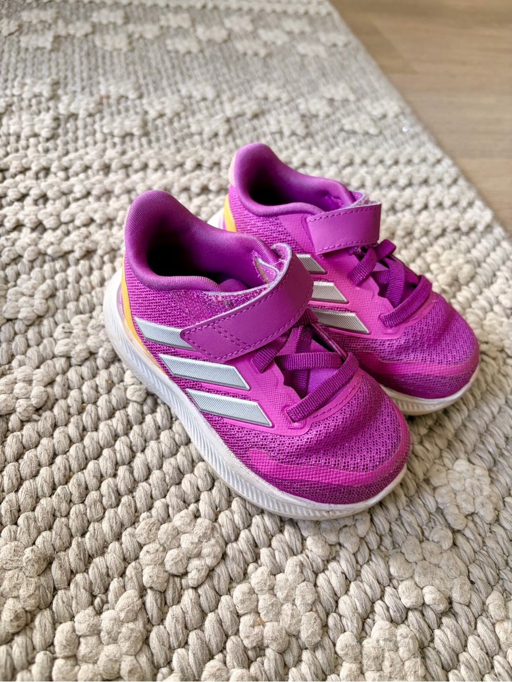 adidas Kids Bright Pink Athletic Sneakers with White Stripes